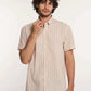 Dalydress men's casual short sleeve beige striped shirt, button-down, front view