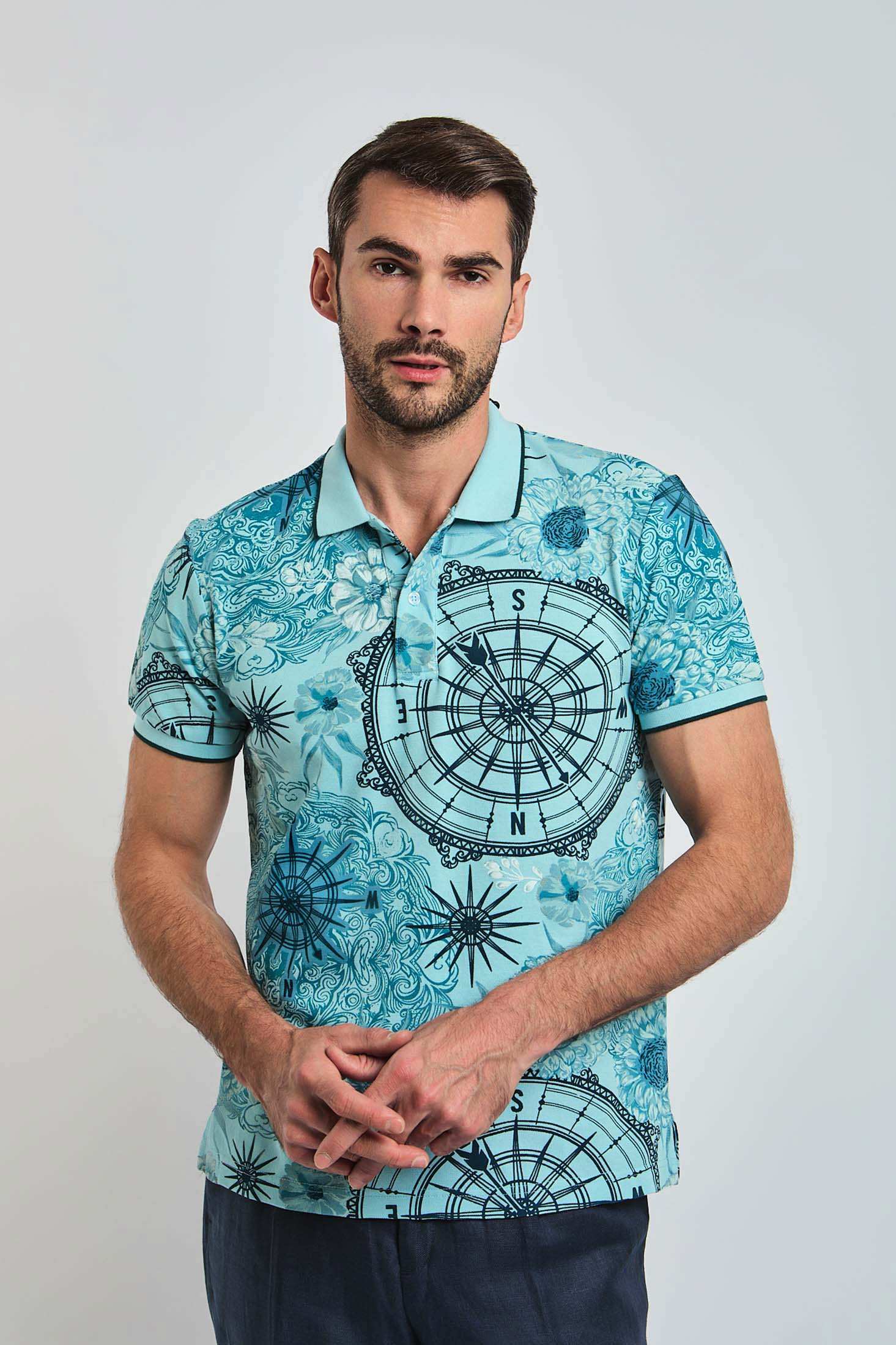 قميص بولو رجالي بقصّة عادية - أزرق