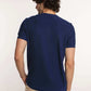 Dalydress men's blue short sleeve knit shirt with beige pants, back view, casual fashion