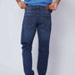 Dalydress men's blue jeans with back pocket stitching and leather patch, casual style