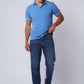 Dalydress men's casual fashion, model in blue polo shirt and jeans, white sneakers