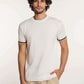 Dalydress men's casual white short sleeve t-shirt with stripe sleeve detail, beige pants