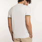 Dalydress men's casual white t-shirt with tan trim sleeves and beige shorts, back view