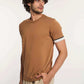 Dalydress men’s beige short-sleeve t-shirt with striped sleeve detail, casual fashion