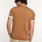 Dalydress men's casual brown short sleeve shirt with white trim, back view, beige pants