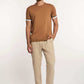 Dalydress men's casual outfit with camel knit short-sleeve shirt and beige trousers