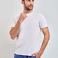 Dalydress men's casual white t-shirt with blue pants, model posing against plain background