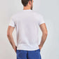 Dalydress men's casual white t-shirt and blue pants, back view, studio setting