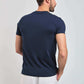 Dalydress men's navy blue t-shirt and white pants, back view, modern casual fashion
