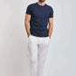 Dalydress men's navy t-shirt with white pants and white sneakers, casual fashion
