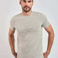 Dalydress men's casual beige t-shirt with short sleeves, model standing against white background