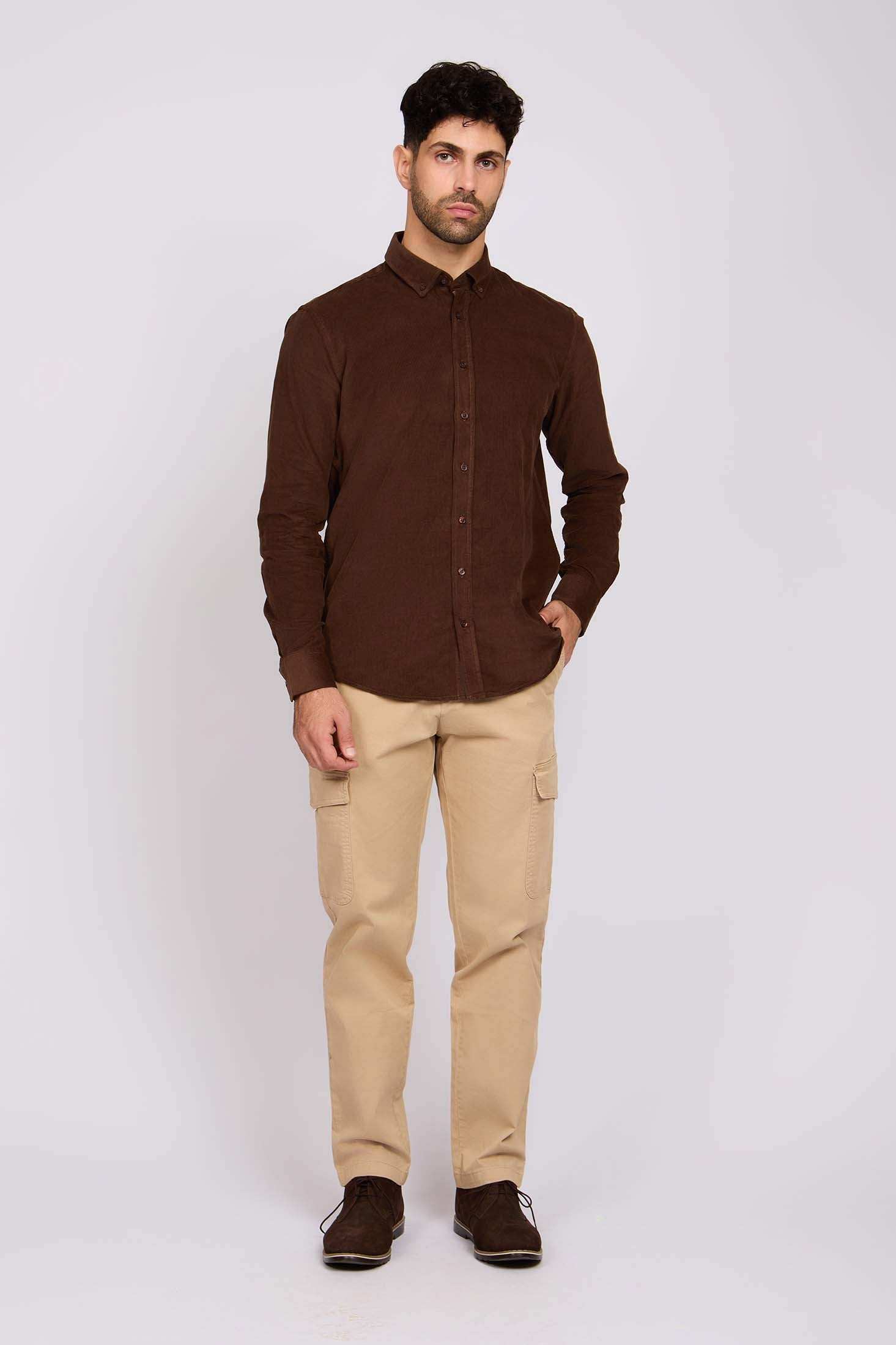 Men Regular Fit Pants Brown