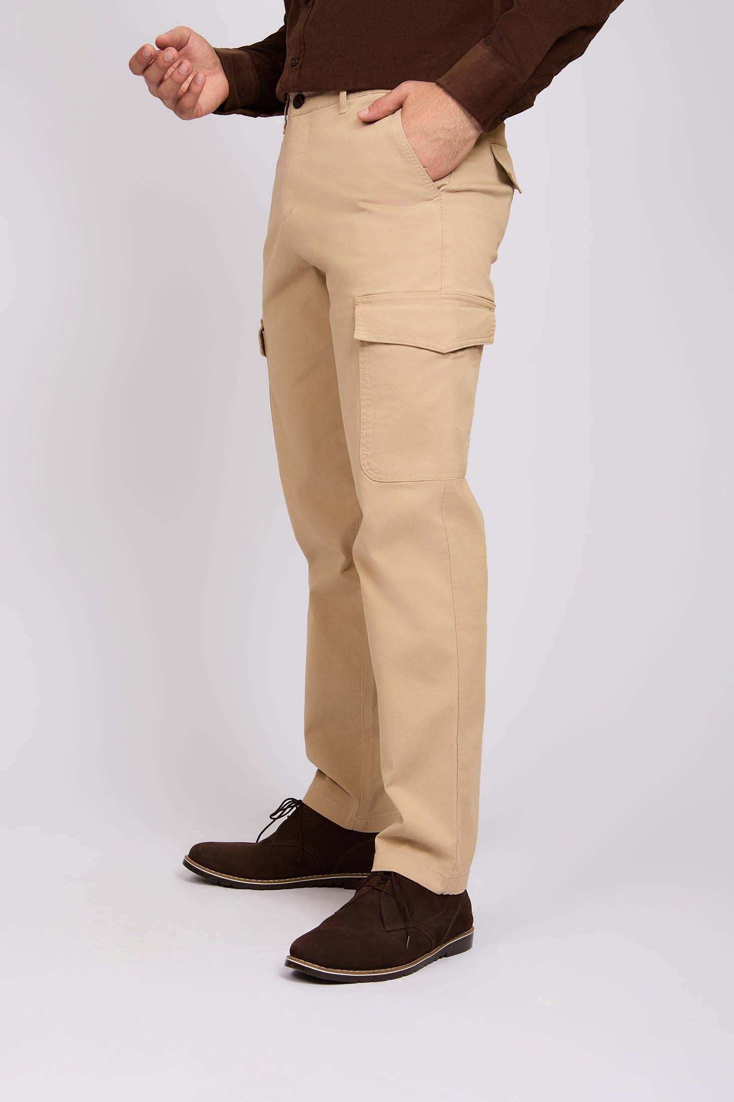 Men Regular Fit Pants Brown