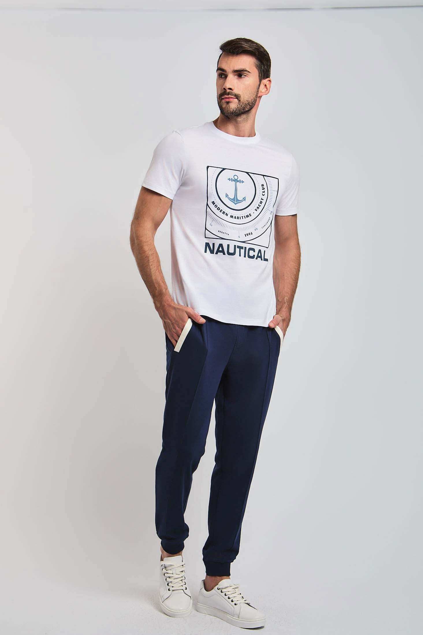 Dalydress men's nautical white t-shirt with anchor print and navy joggers, casual style