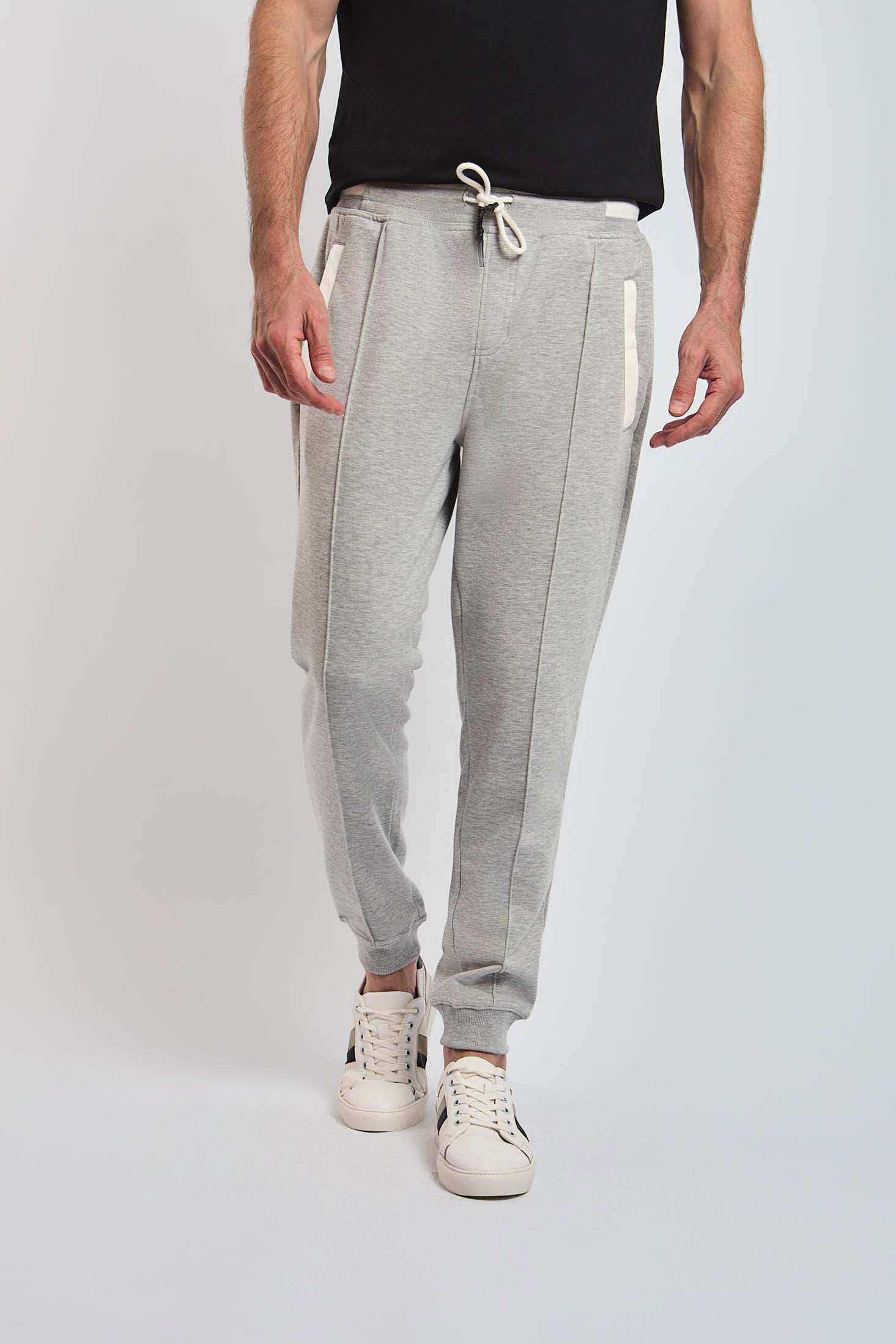 Dalydress men's grey jogger pants with drawstring waist and white stripe detail