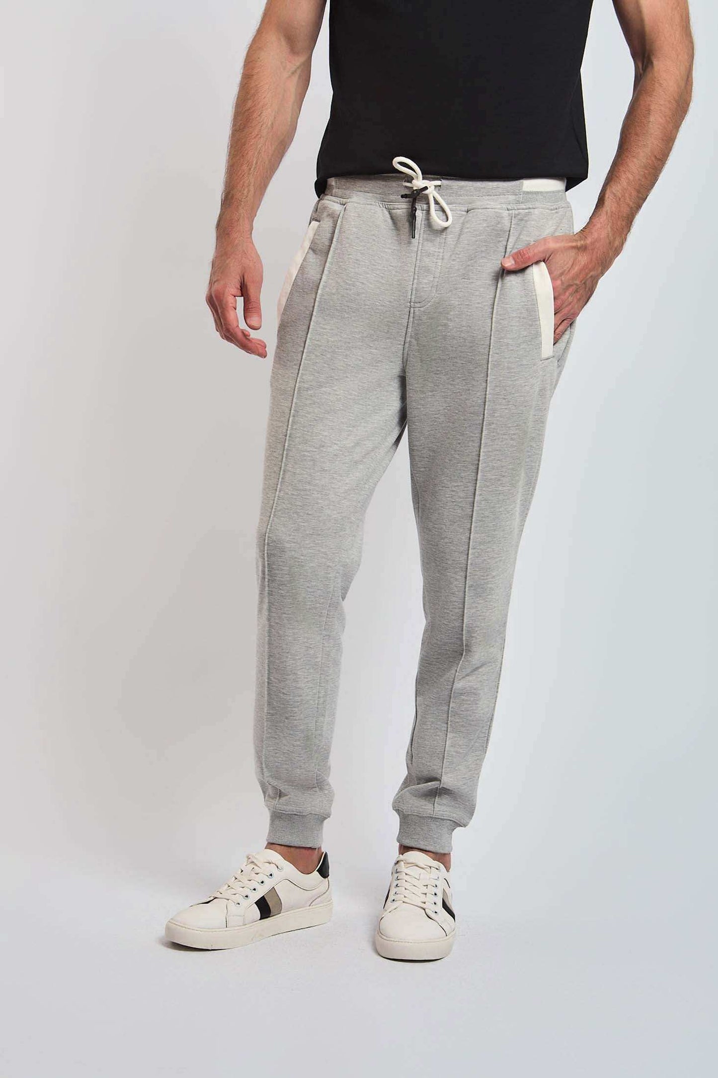 Dalydress men's grey jogger pants with white drawstring and side pockets, casual style