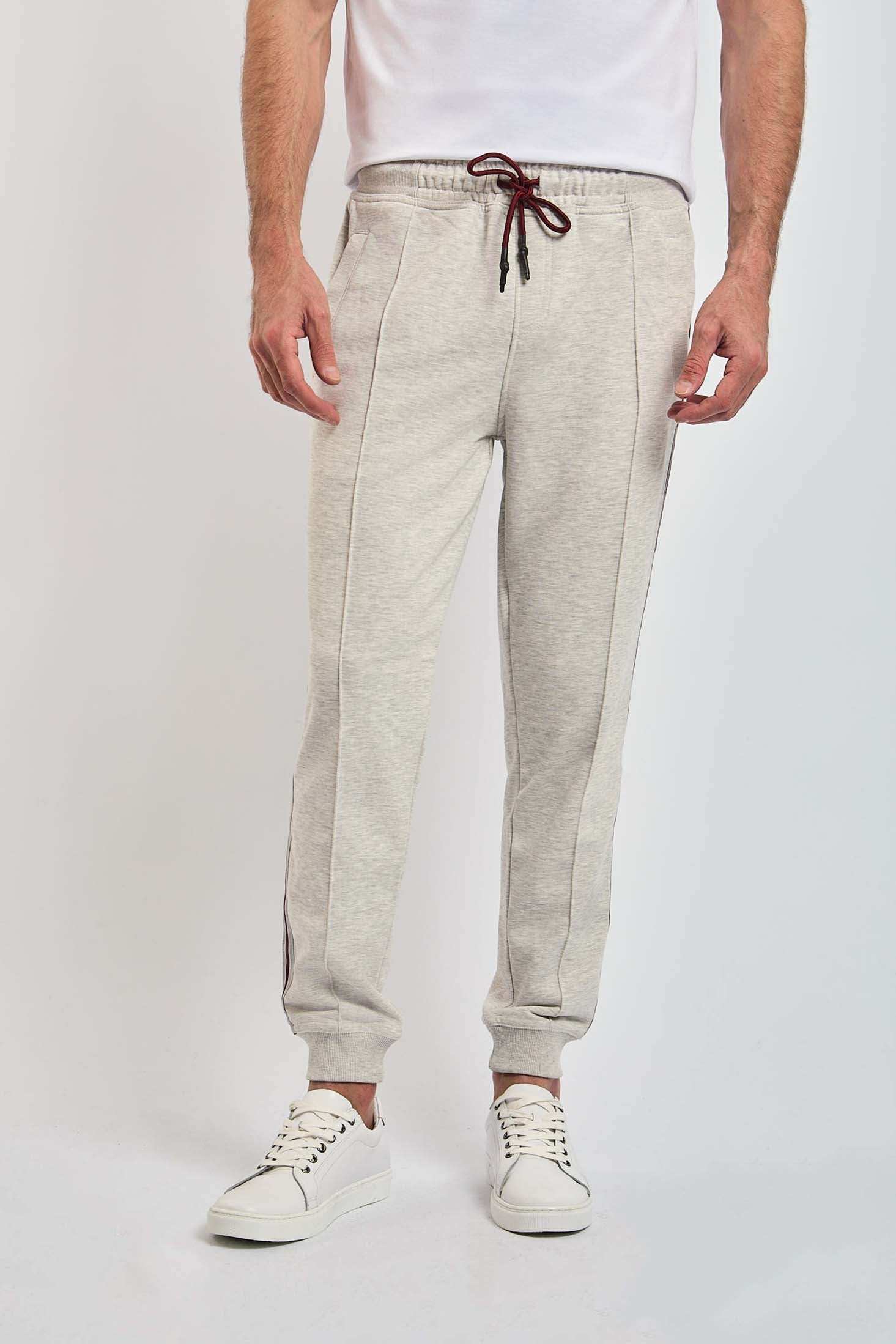 Dalydress men's light grey jogger pants with maroon drawstring, casual style