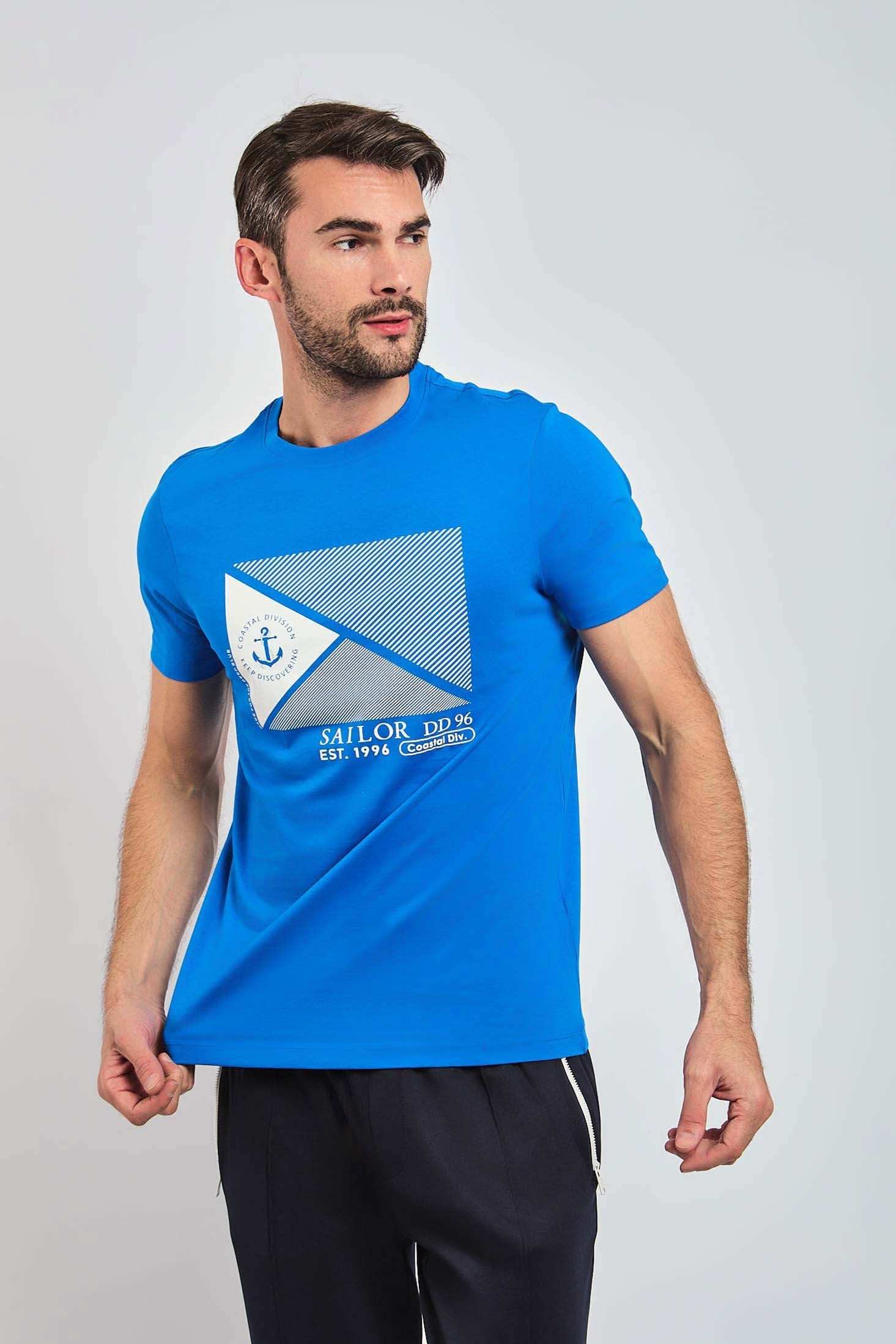 تي شيرت رجالي بقصّة عادية - أزرق