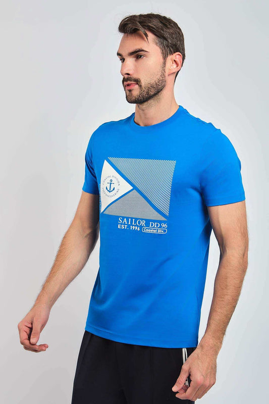 تي شيرت رجالي بقصّة عادية - أزرق
