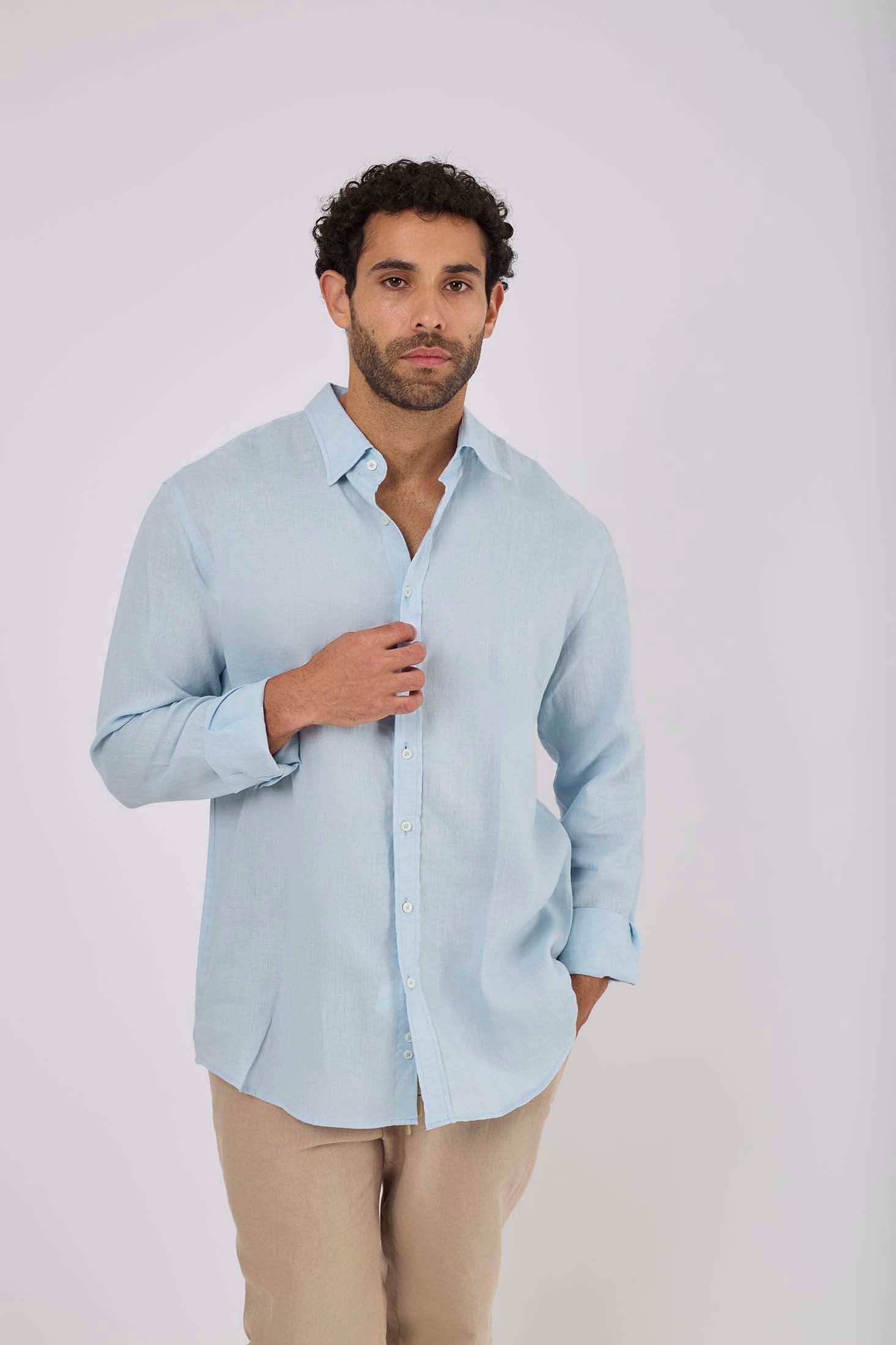 قميص رجالي بقصة عادية - أزرق