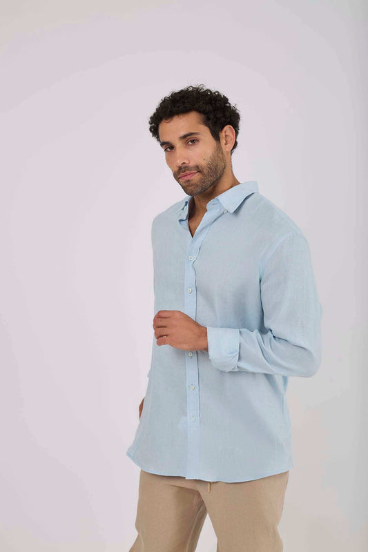 قميص رجالي بقصة عادية - أزرق