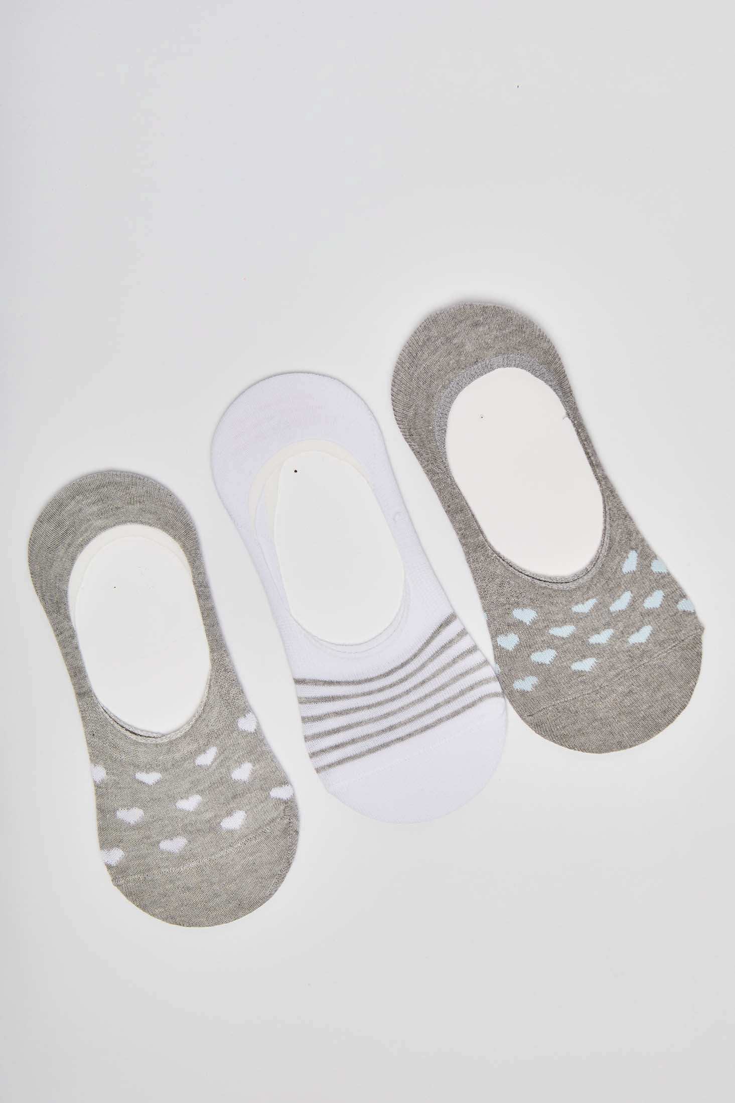 Hearts & Stripes Patterned No-Show Socks - Set of 3
