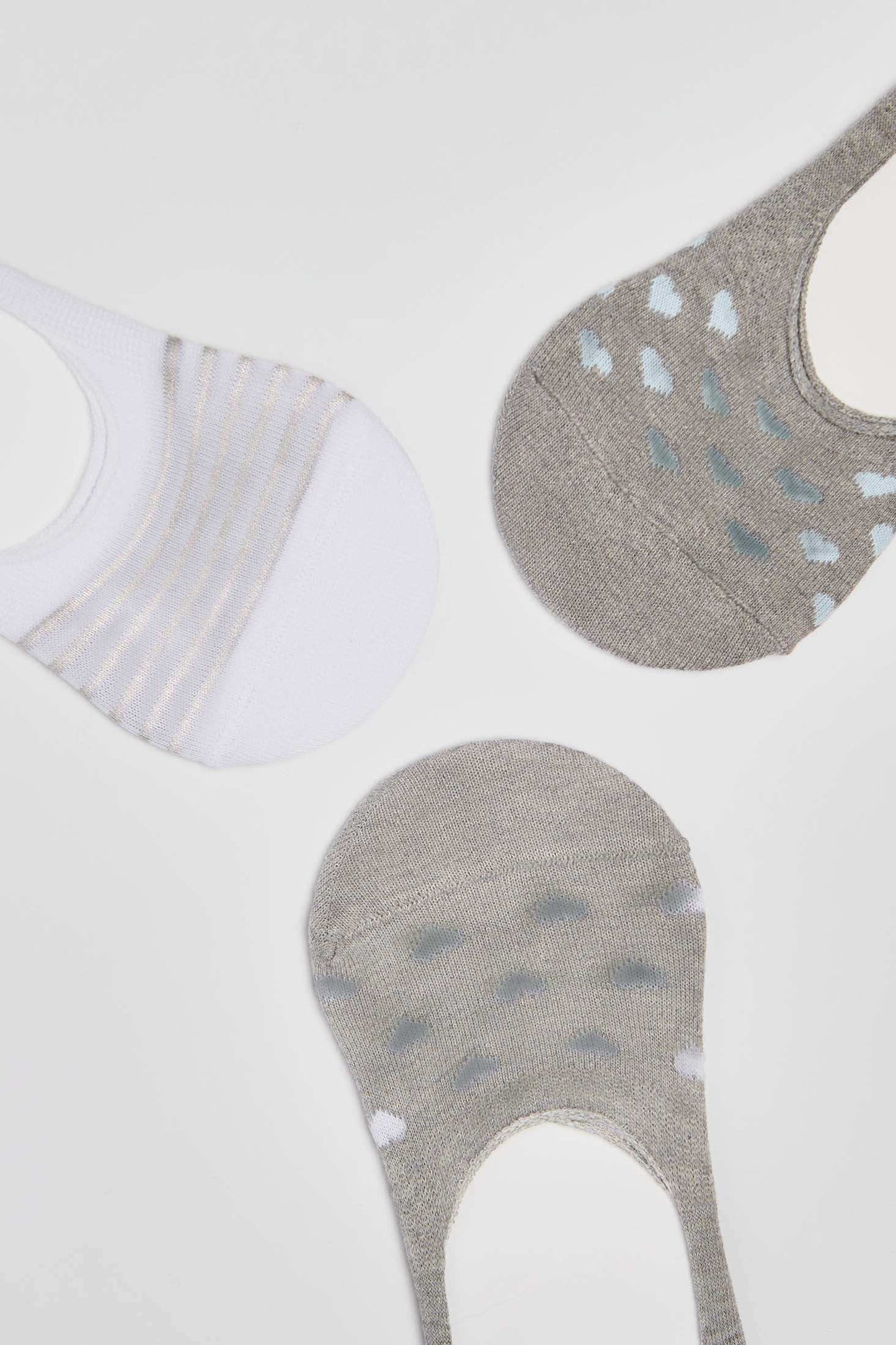 Hearts & Stripes Patterned No-Show Socks - Set of 3