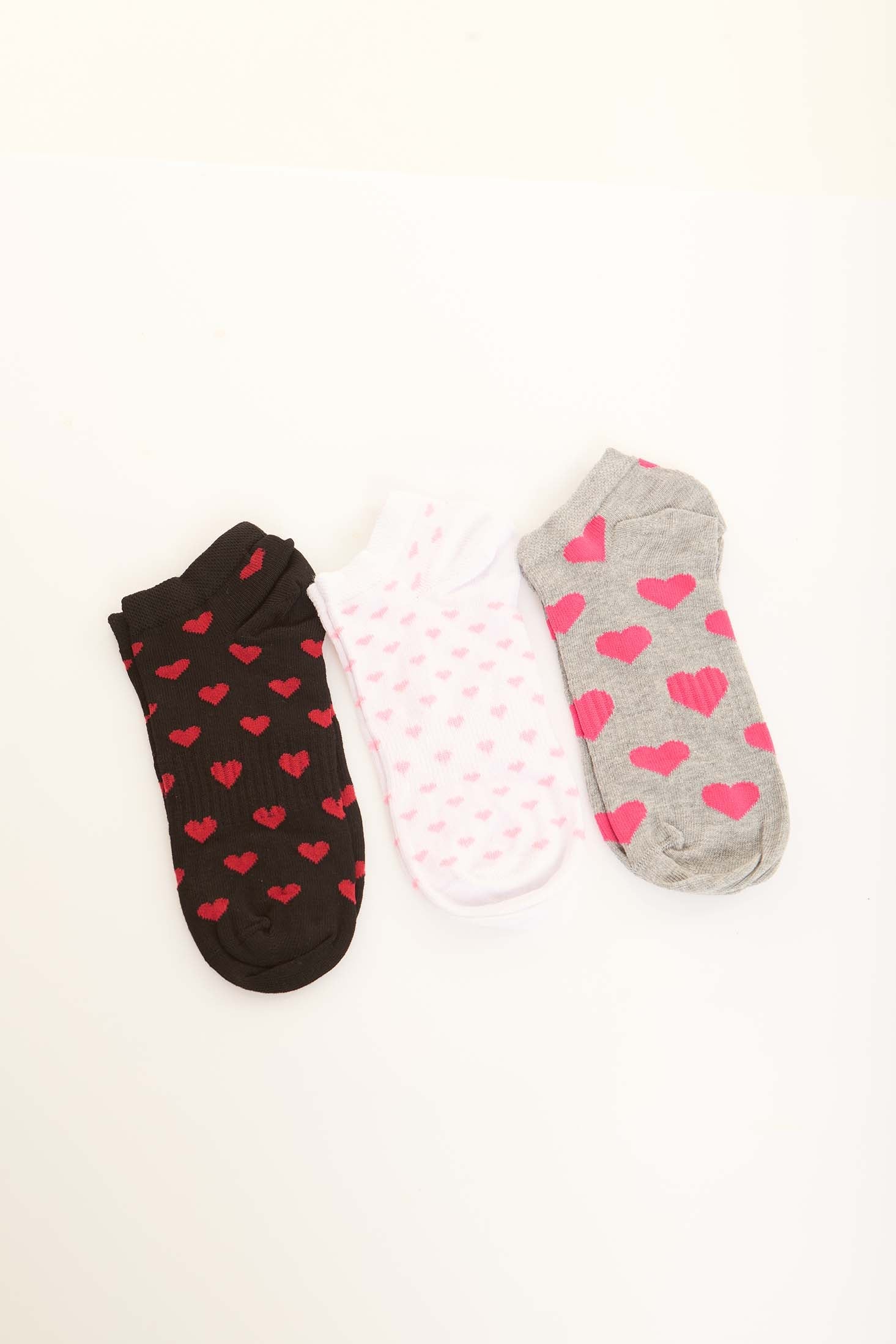 Low-Cut Heart Print Liner Socks - Pack of Three