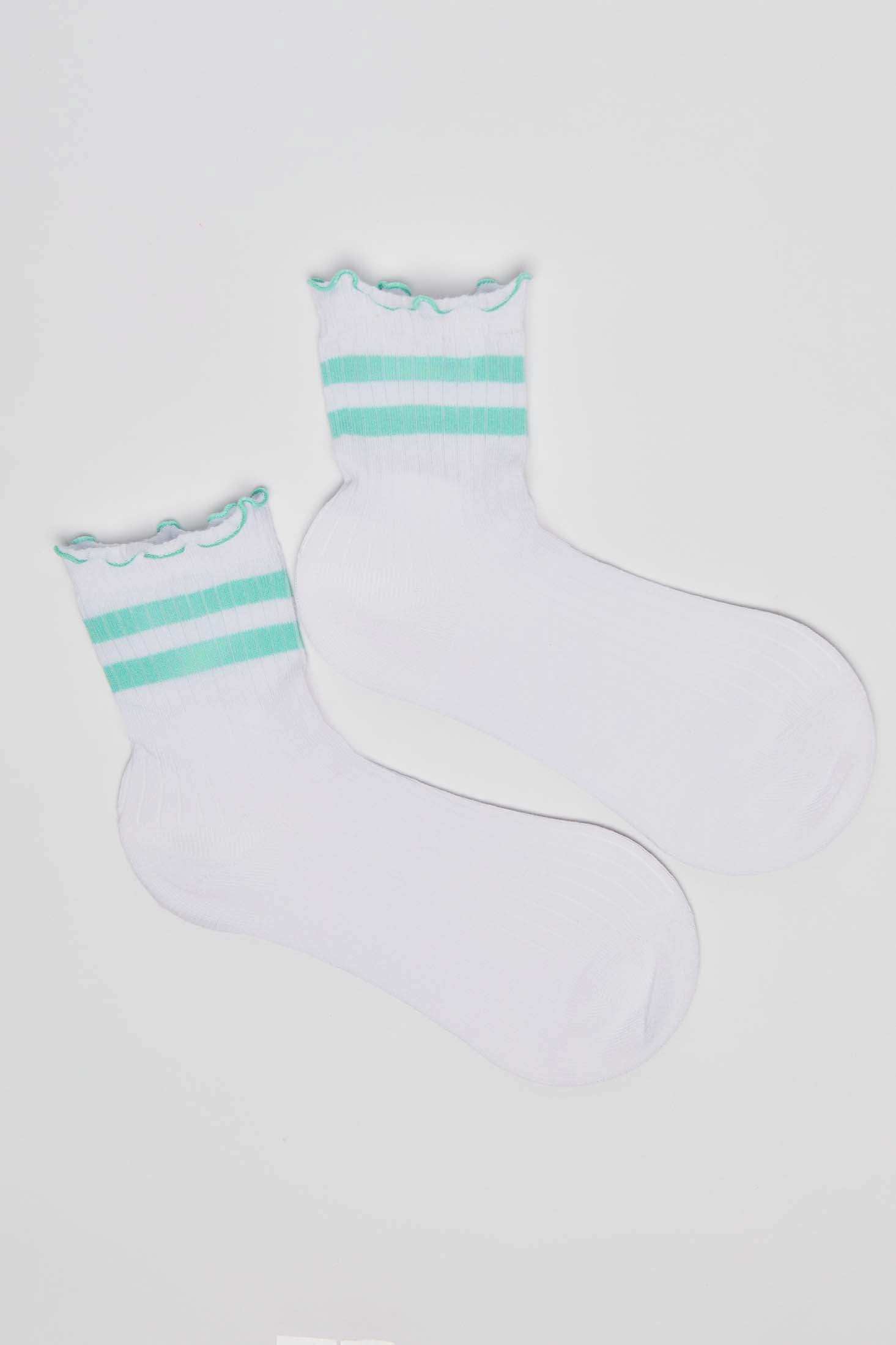 Ruffled Trim Striped Long Socks