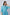 Woman wearing light blue belted long sleeve shirt dress with chest pockets