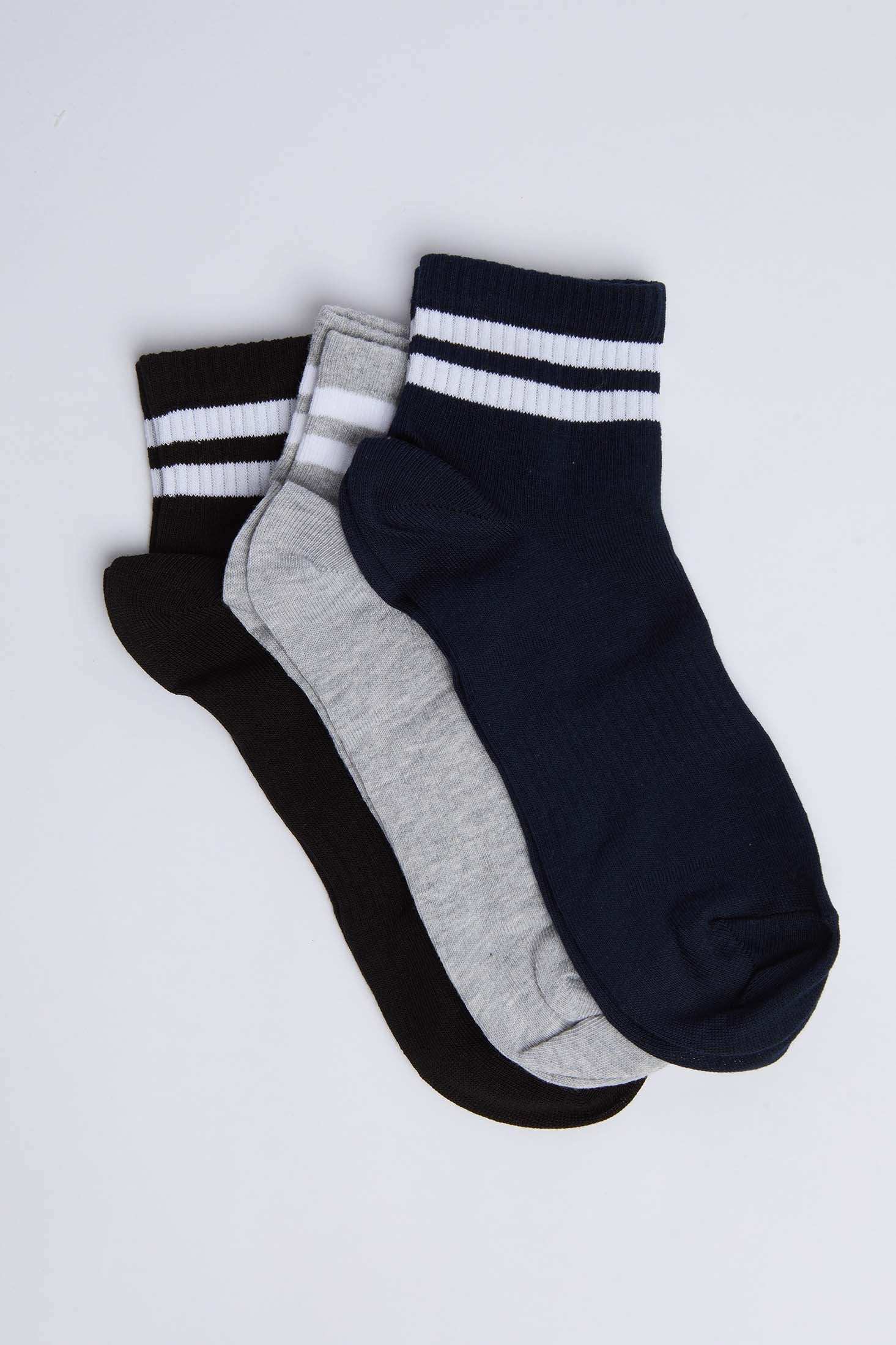 Dual White Striped Ankle Socks - Pack of Three