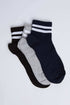 Dual White Striped Ankle Socks - Pack of Three
