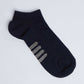 Navy blue ankle sock with gray stripes, casual men's or women's footwear accessory