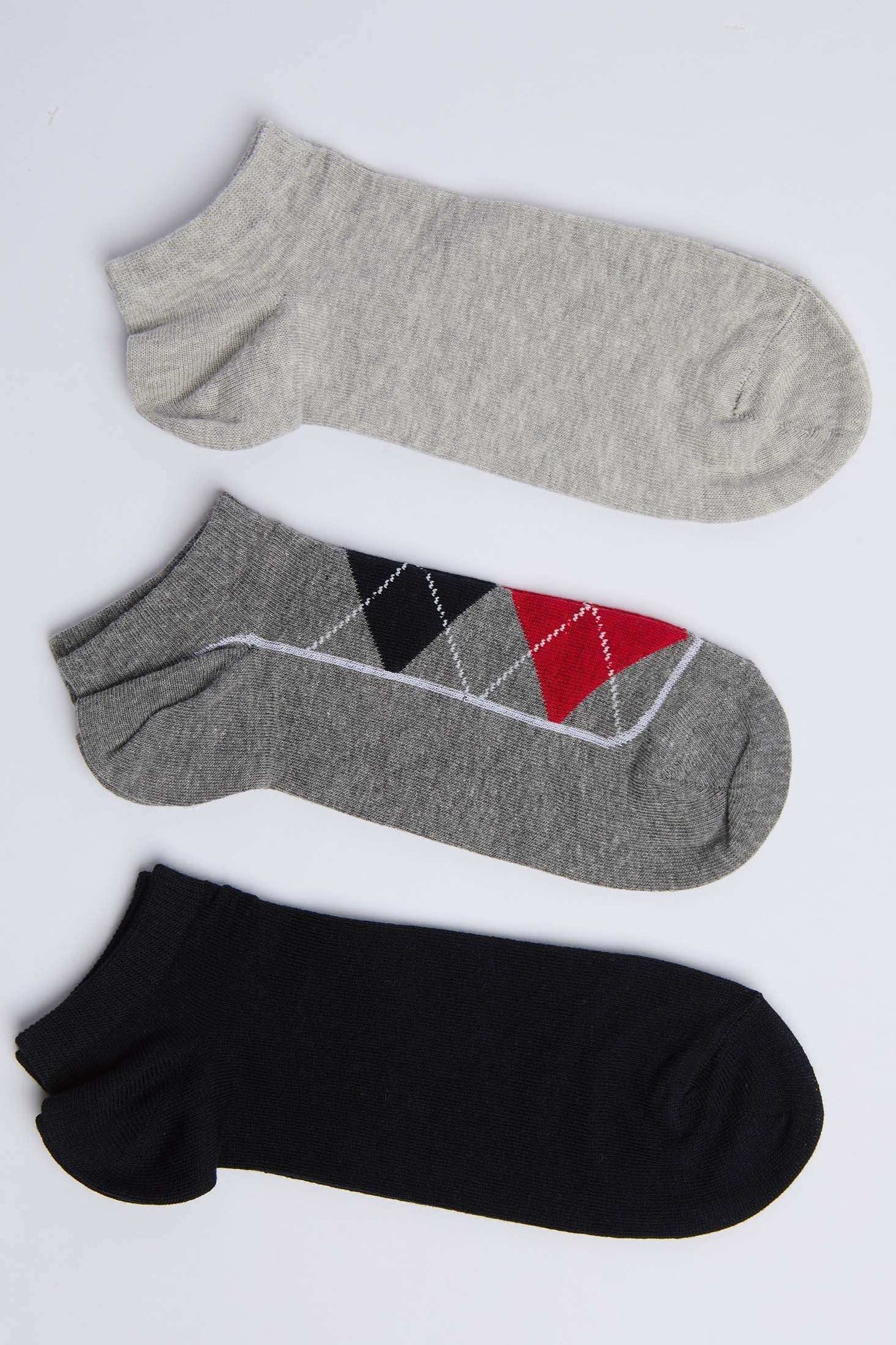 Argyle & Solid Ankle Socks - Pack of Three