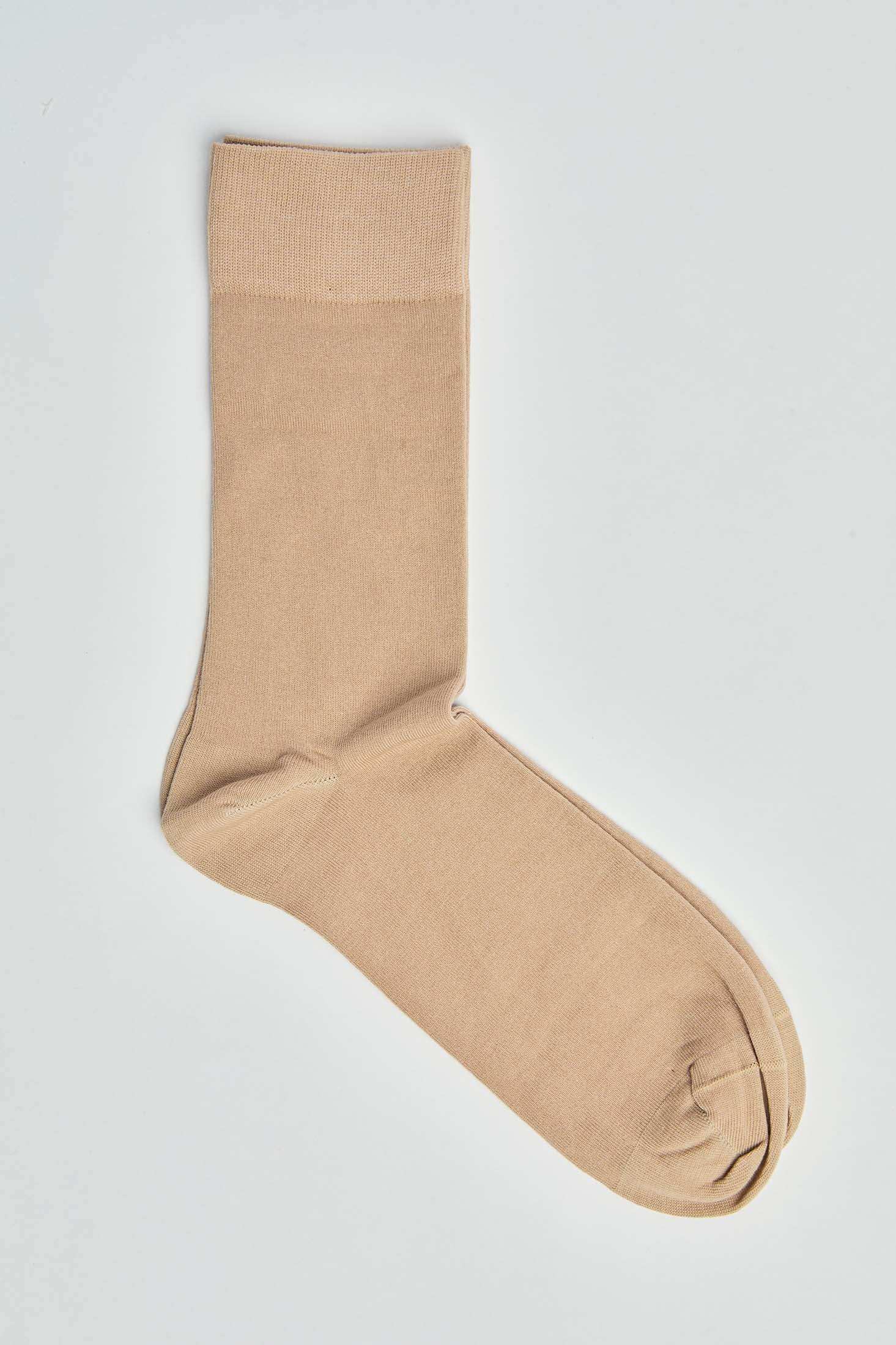 Beige crew sock for men, plain cotton blend, isolated on white background