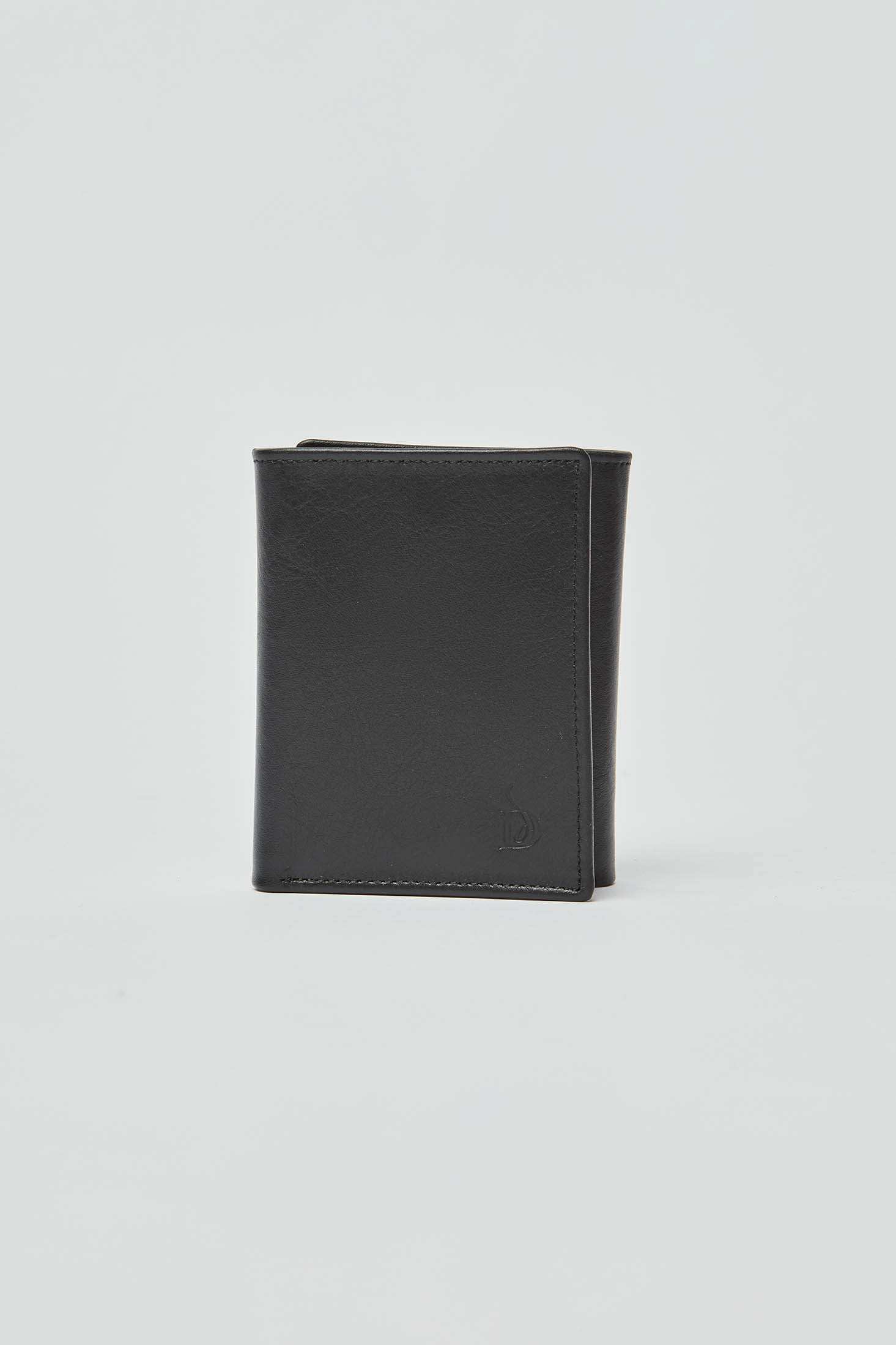 Dalydress black leather men's wallet on plain white background