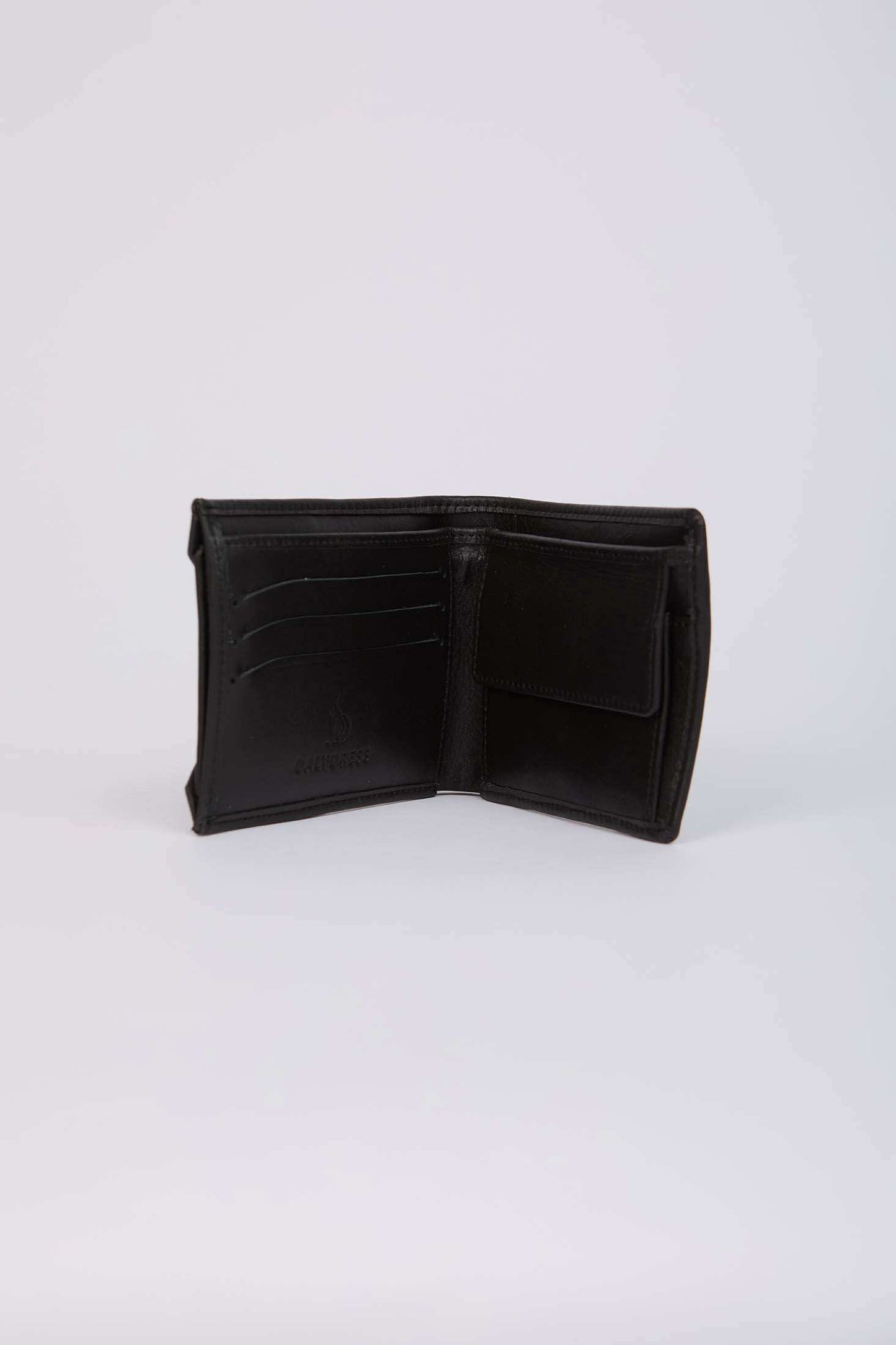 Dalydress black men's leather wallet with card slots and coin pocket on white background