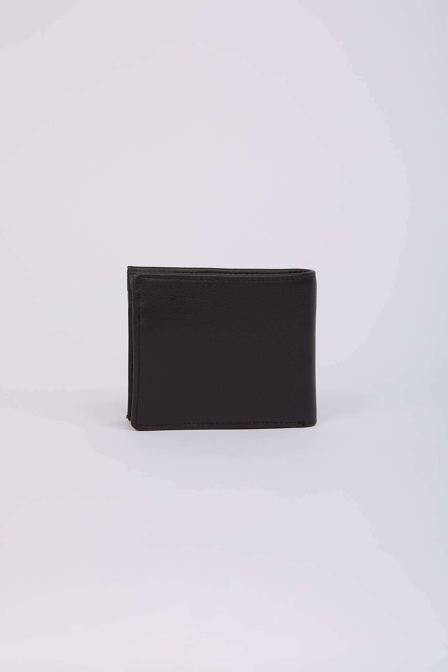 Dalydress black leather men's wallet on plain white background