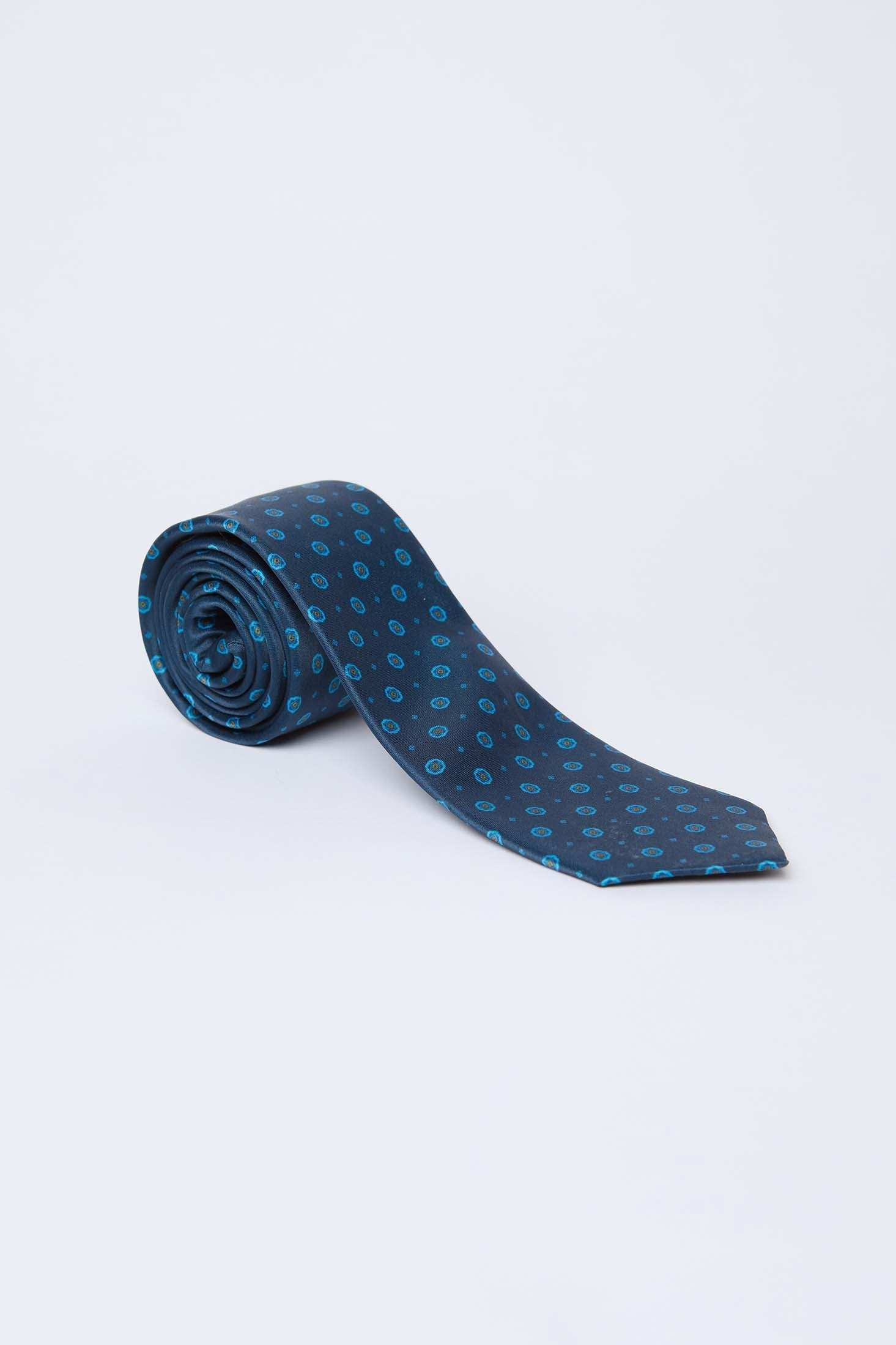 Dalydress men's blue necktie with small blue circle pattern on white background