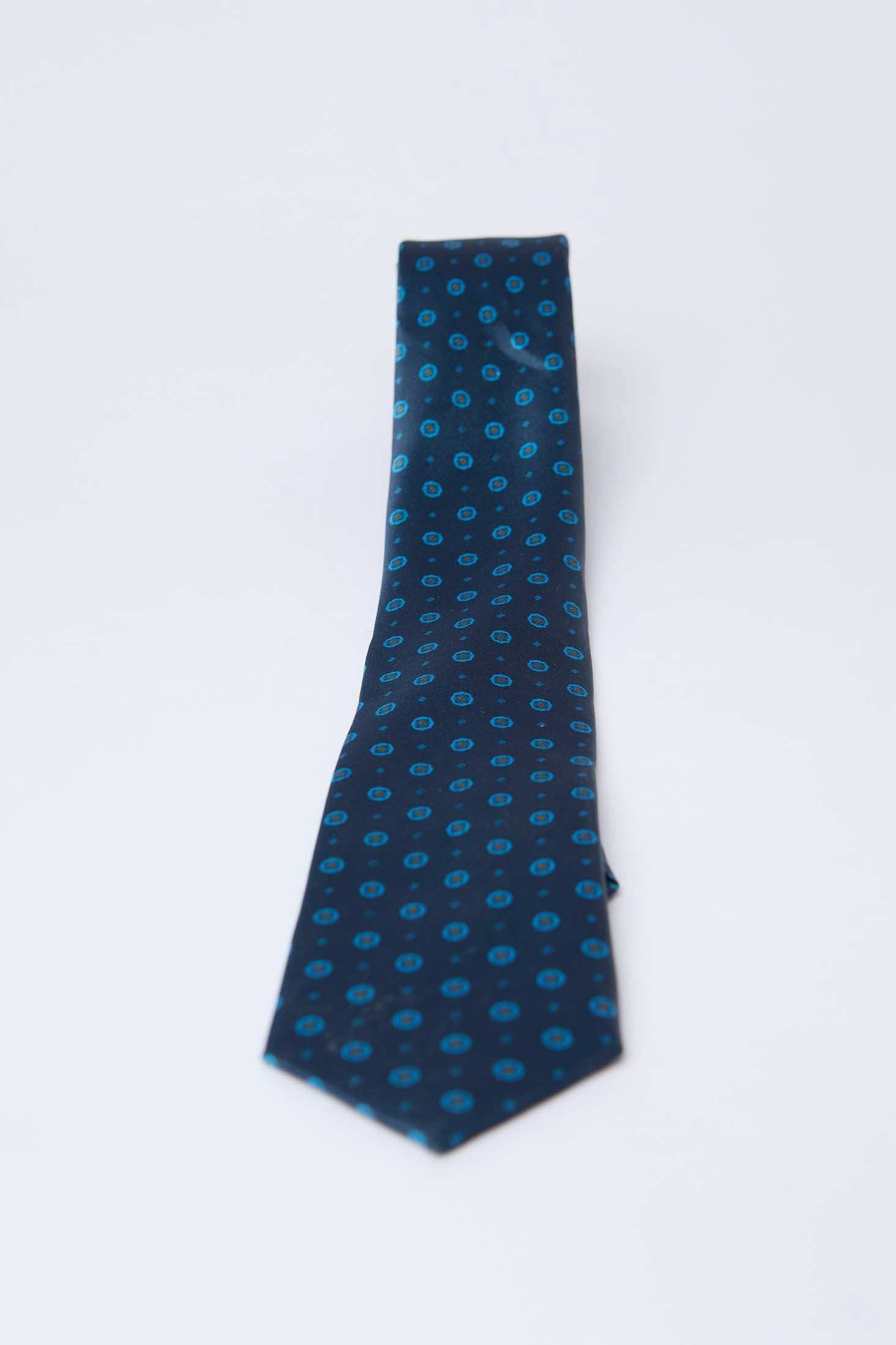 Dalydress men's navy blue tie with blue polka dot pattern on white background