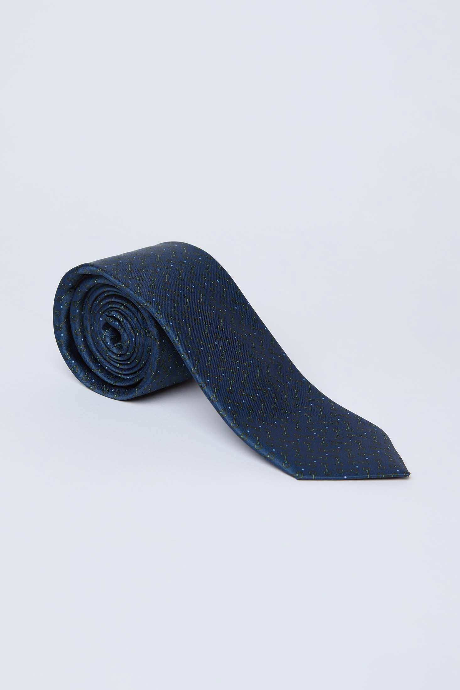 Dalydress men's navy blue patterned tie rolled on a white background
