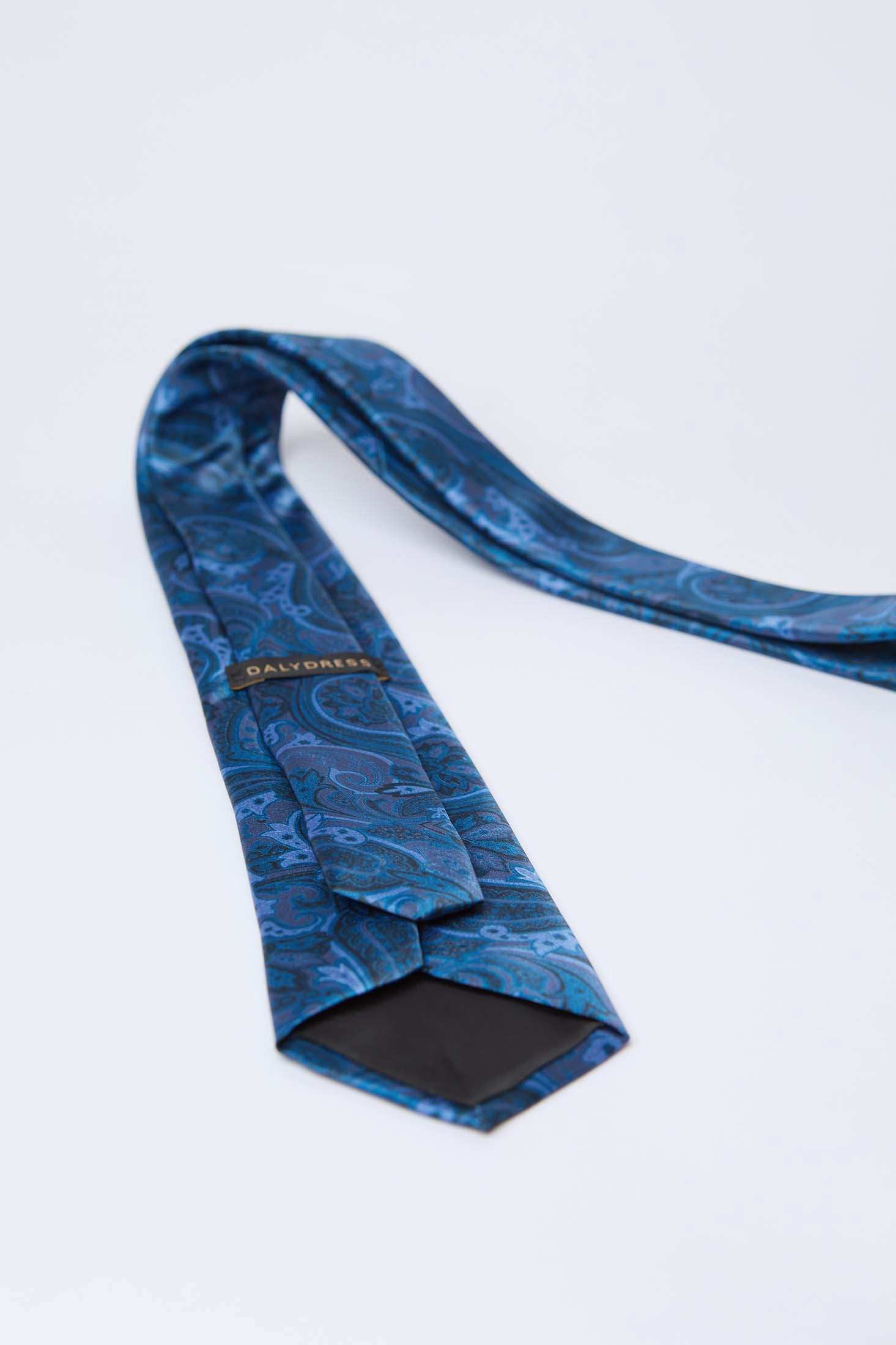 Dalydress men's blue paisley silk tie on white background