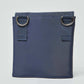 Navy blue square pouch with metal rings and fabric loops, minimalist design