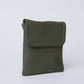 Olive green crossbody bag with flap closure and subtle stitched detailing