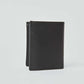 Classic black leather men's bifold wallet with minimal design on plain background