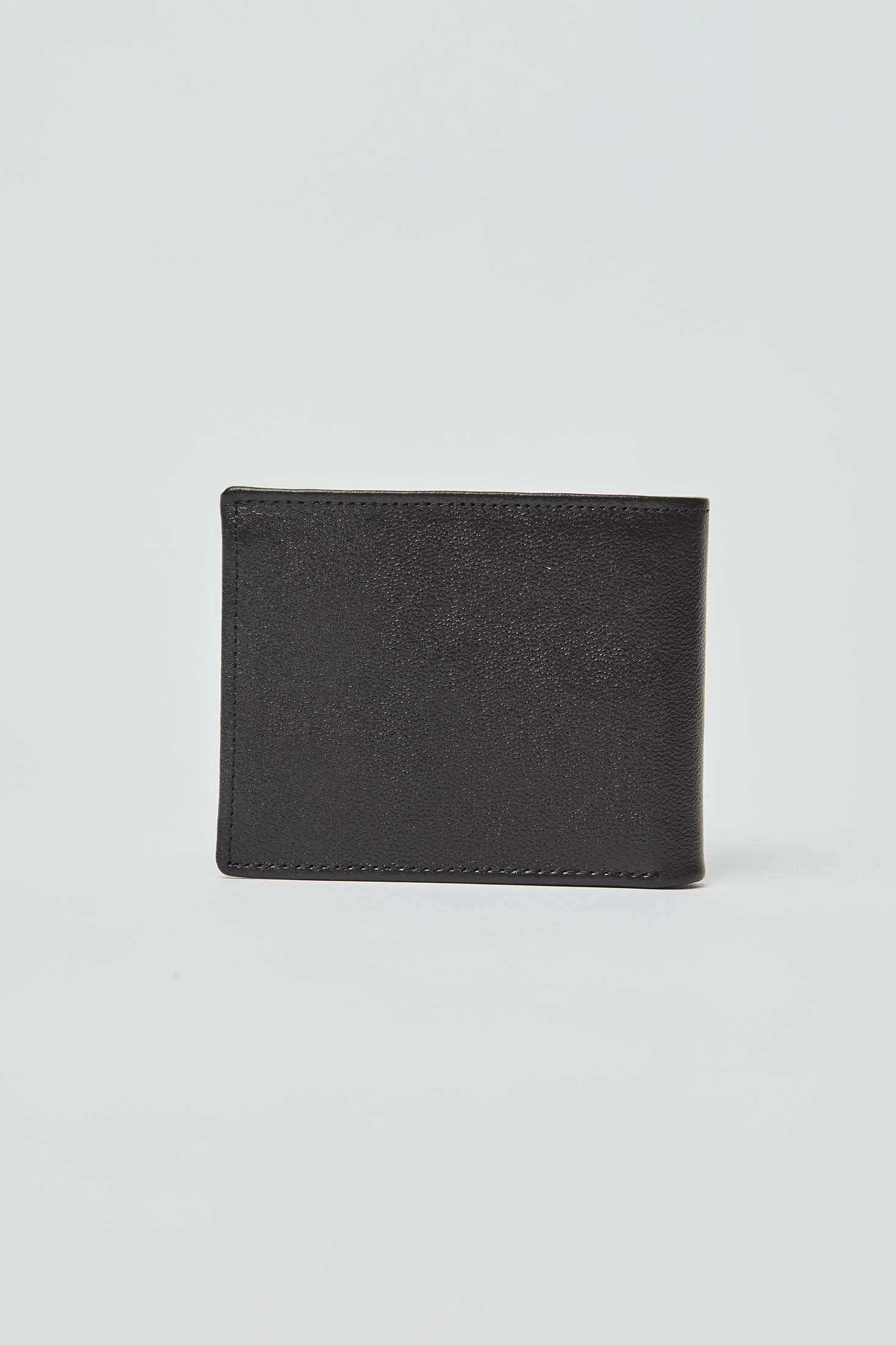 Classic black leather wallet for men on plain white background