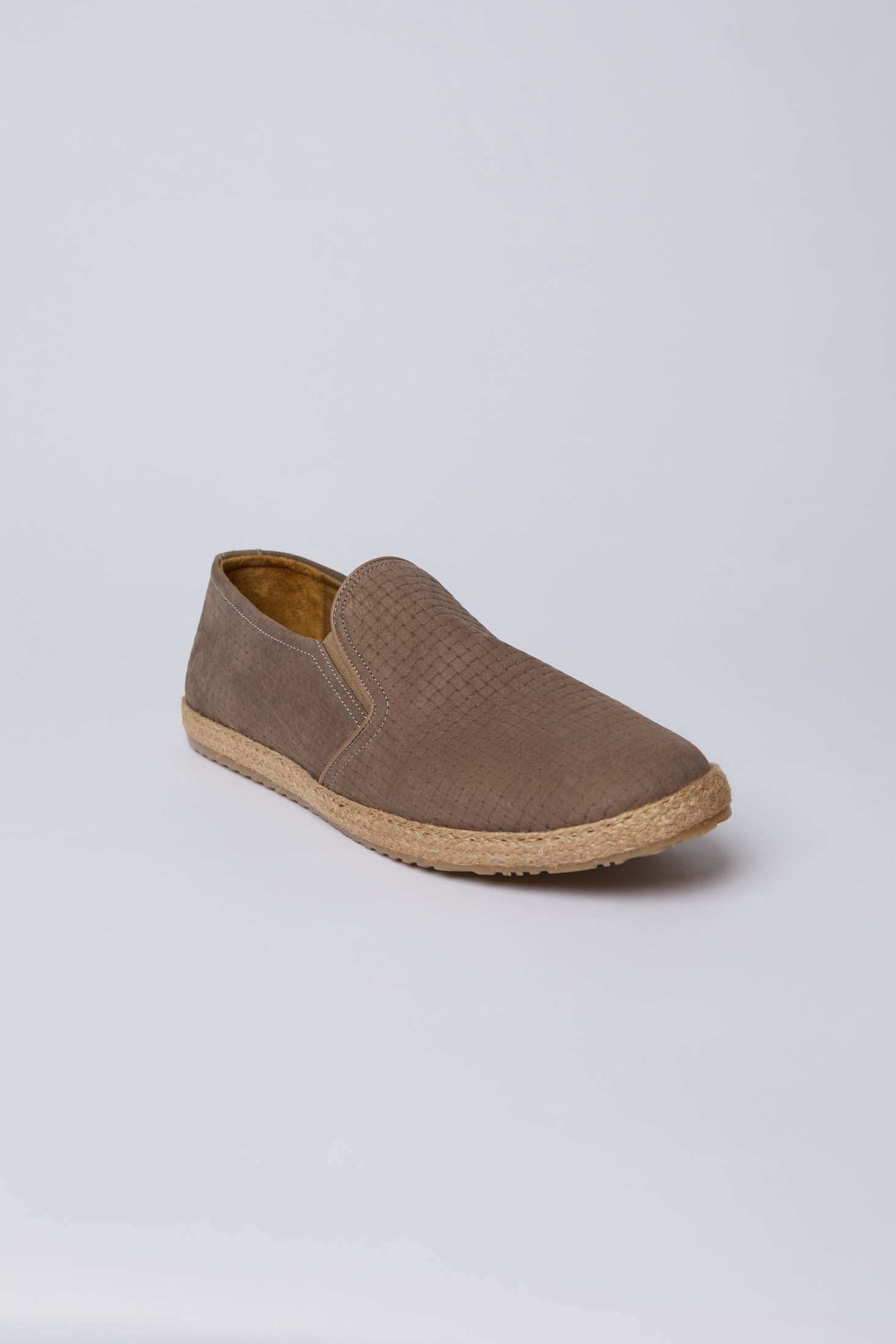 Dalydress men's brown slip-on casual loafer with textured upper and woven sole on white background