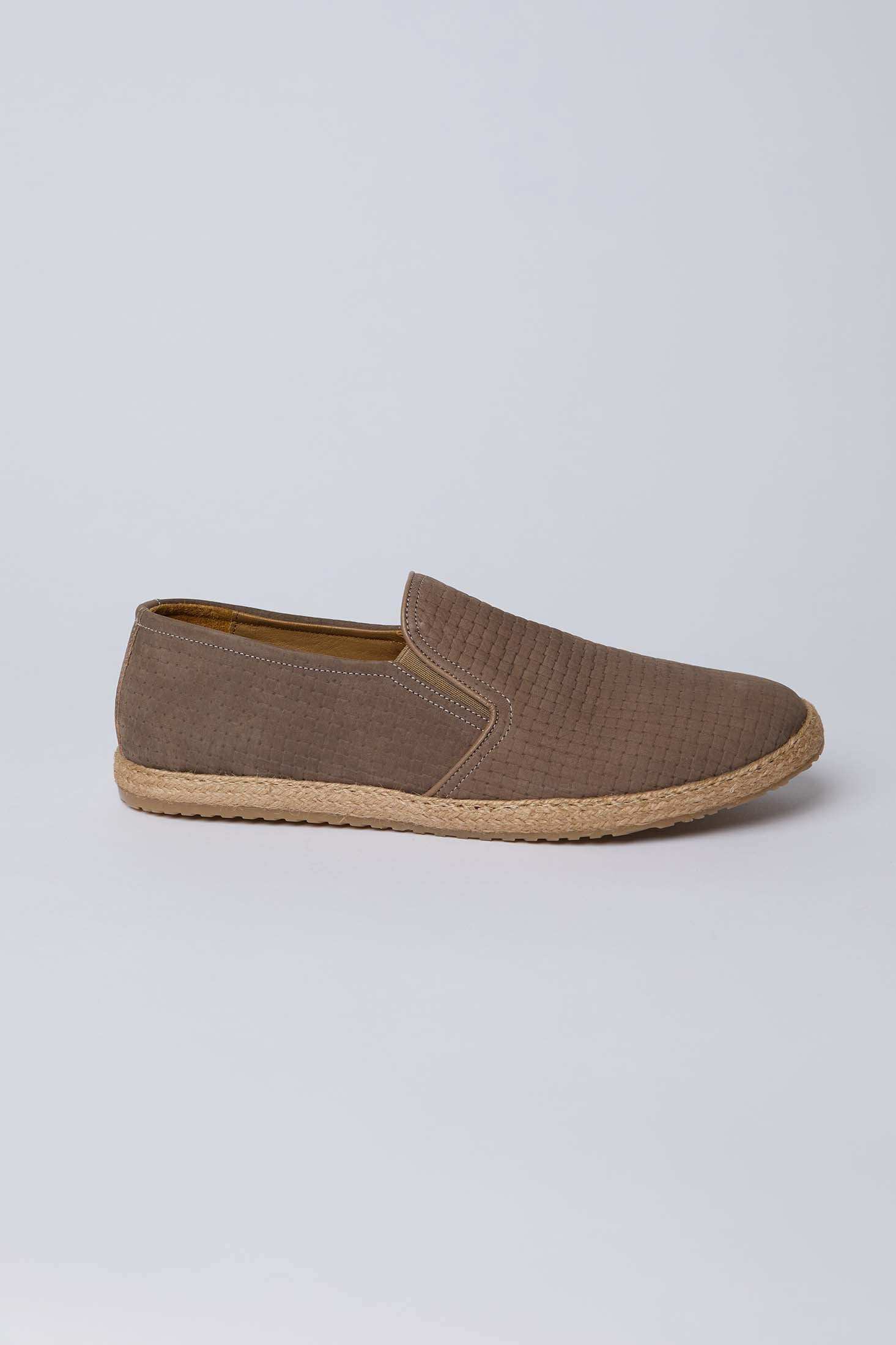 Men's brown textured loafer with woven sole by Dalydress, casual urban footwear on white background