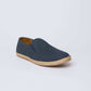 Dalydress men's navy blue slip-on shoe with woven sole on white background