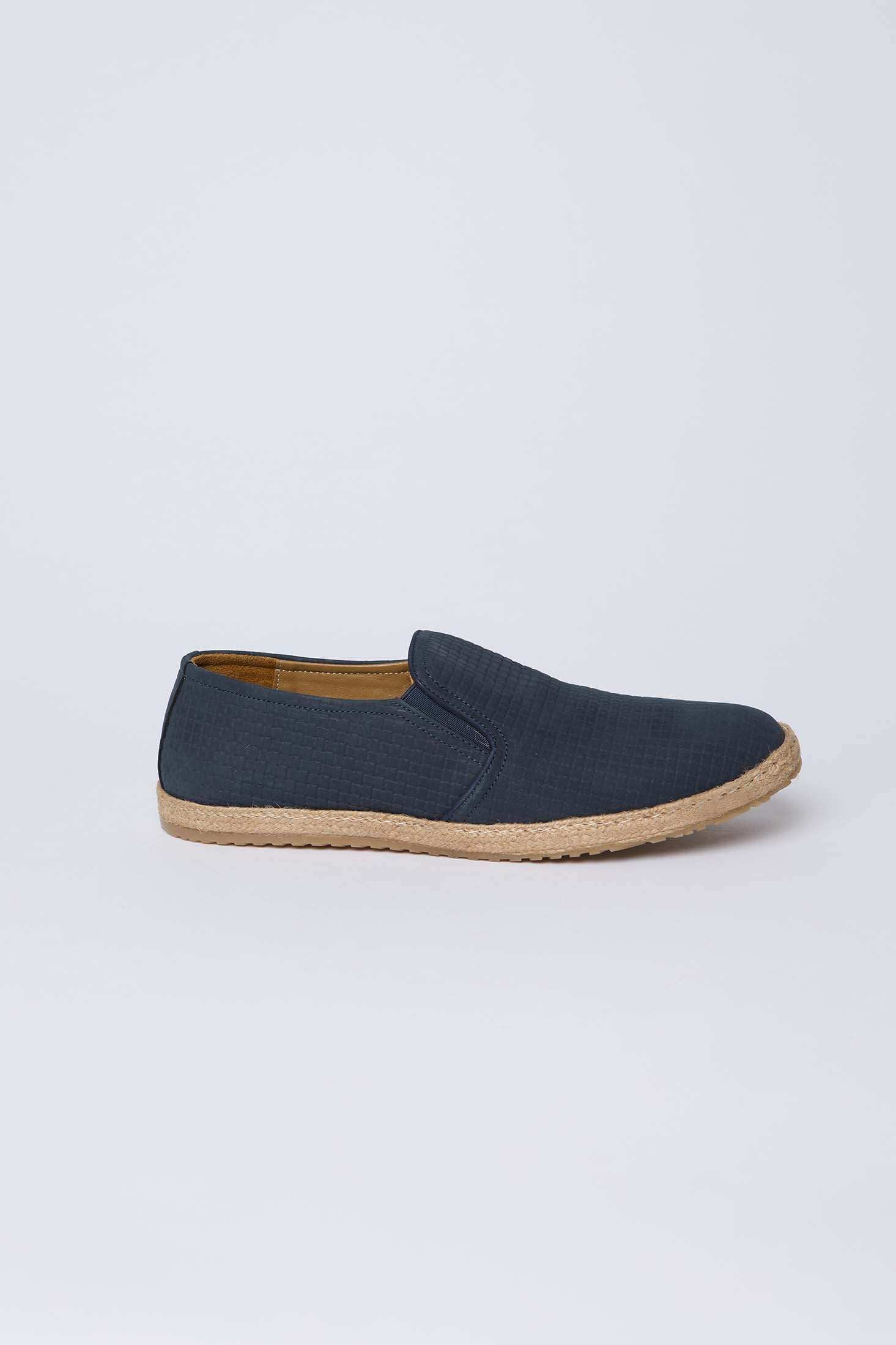Dalydress navy blue men's slip-on casual shoe with textured upper and tan sole